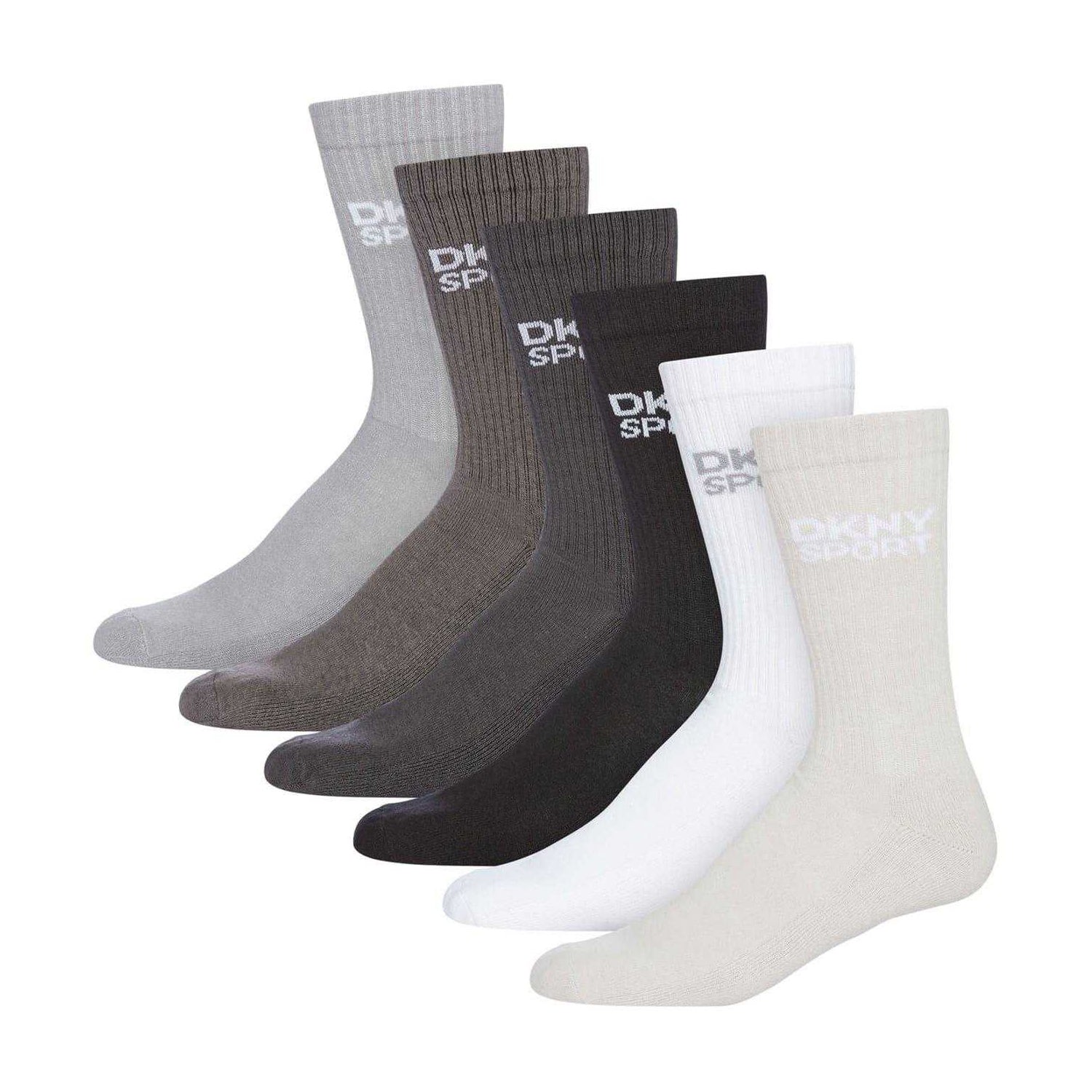 Black-White-Grey - Front - DKNY Mens Radde Logo Sports Socks (Pack of 6)