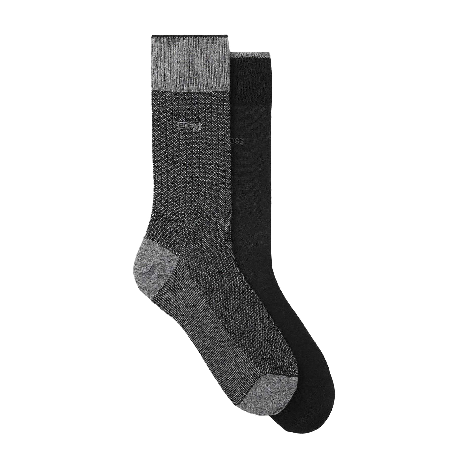 Black-Grey - Back - Boss Mens Mercerised Cotton Socks (Pack of 2)