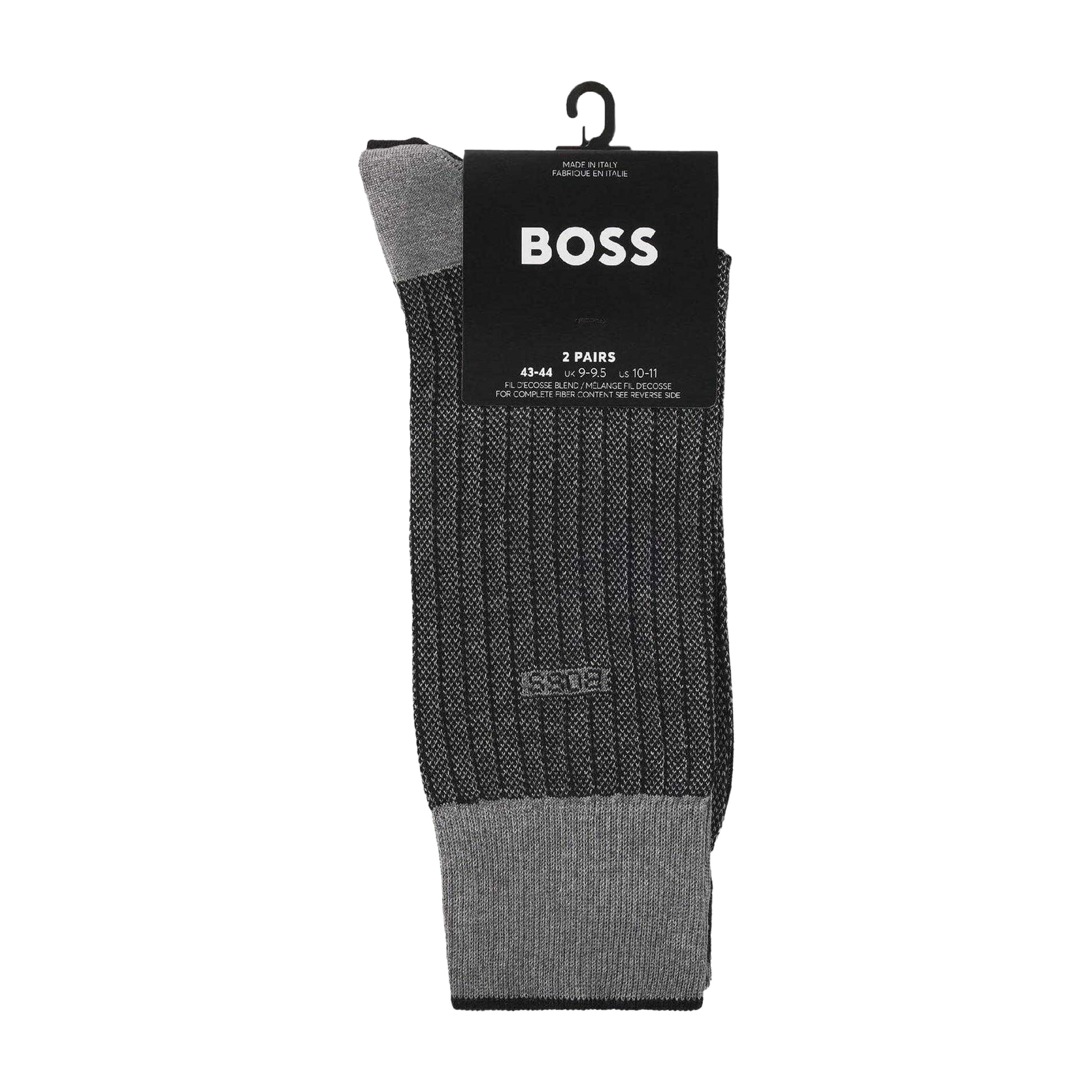 Black-Grey - Side - Boss Mens Mercerised Cotton Socks (Pack of 2)