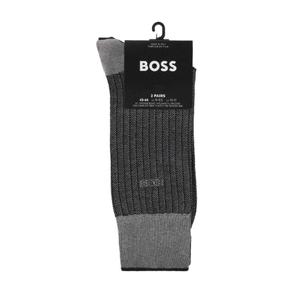 Black-Grey - Side - Boss Mens Mercerised Cotton Socks (Pack of 2)