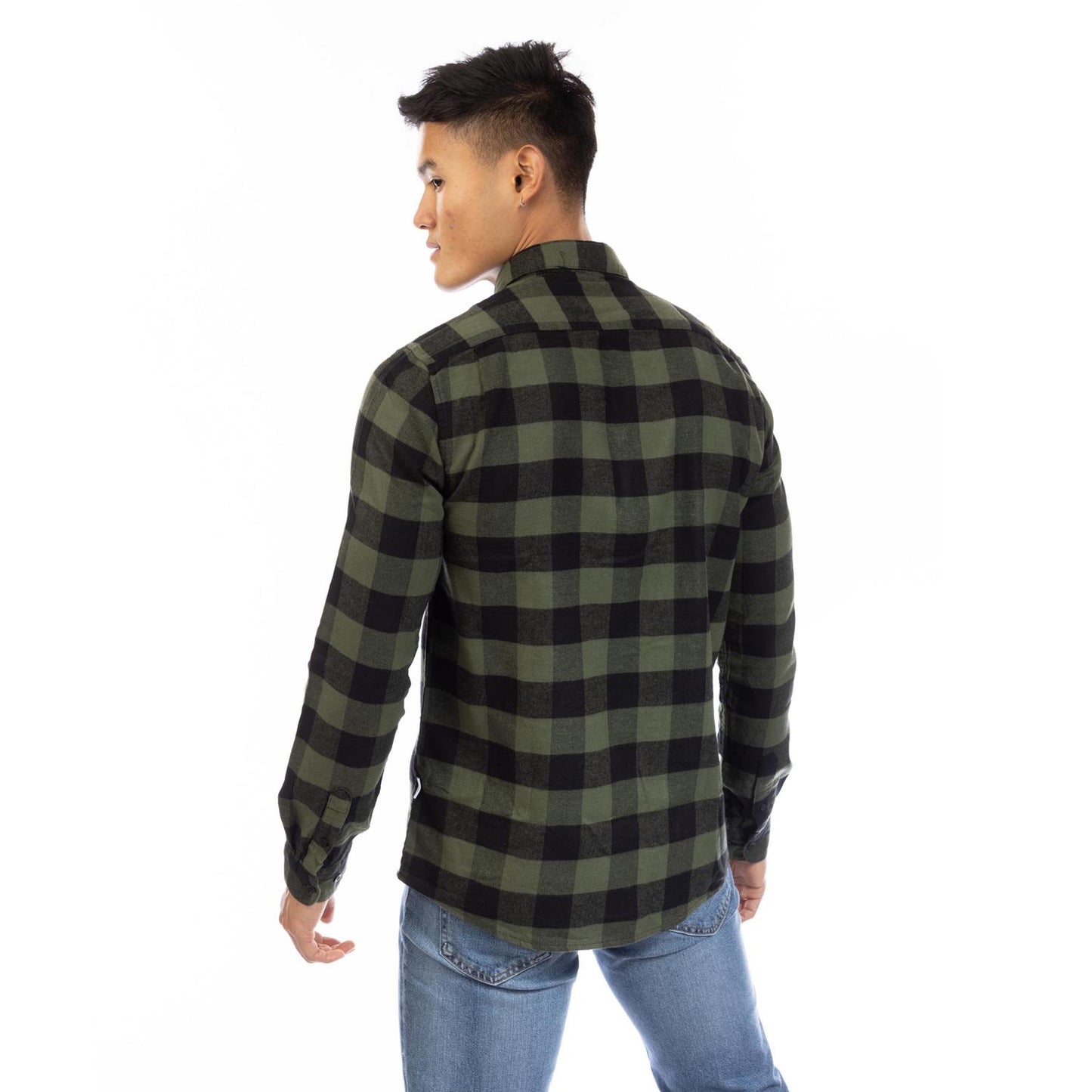 Green-Black - Back - Peter Werth Mens Brodie Checked Collared Long-Sleeved Shirt