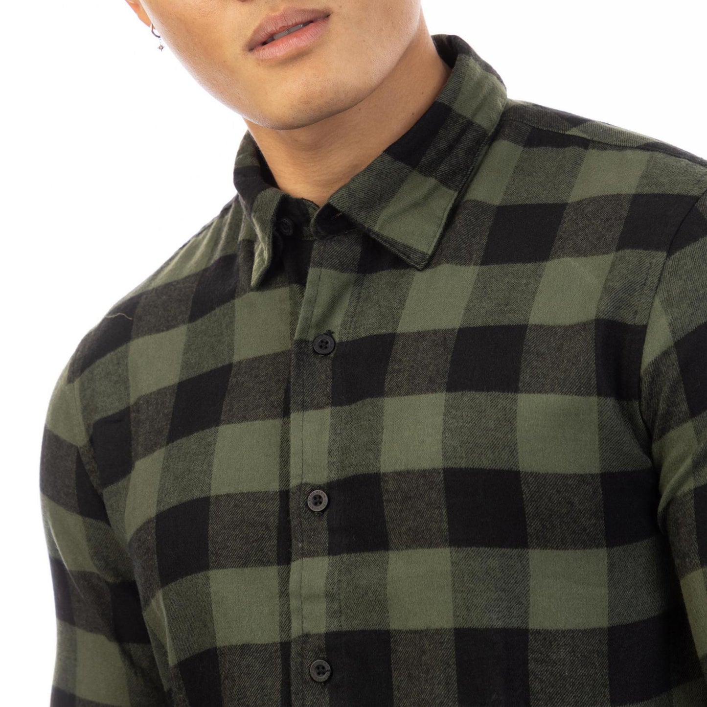Green-Black - Side - Peter Werth Mens Brodie Checked Collared Long-Sleeved Shirt
