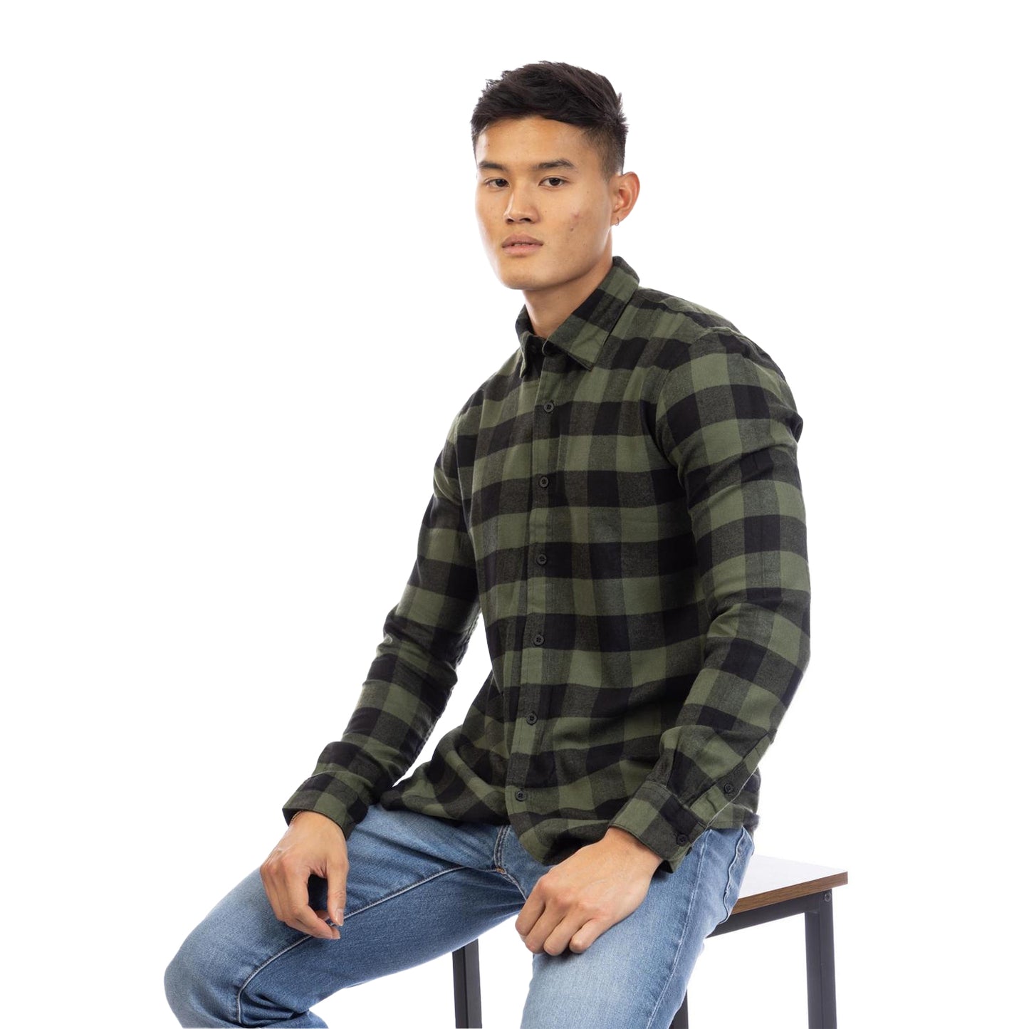 Green-Black - Lifestyle - Peter Werth Mens Brodie Checked Collared Long-Sleeved Shirt