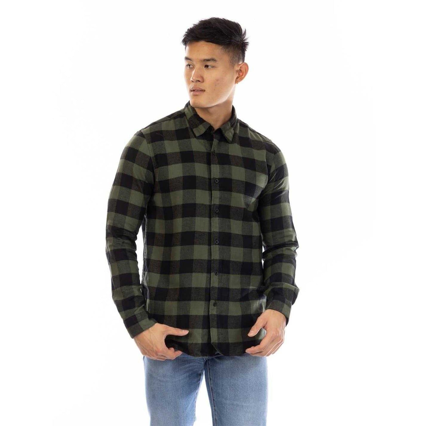 Green-Black - Front - Peter Werth Mens Brodie Checked Collared Long-Sleeved Shirt