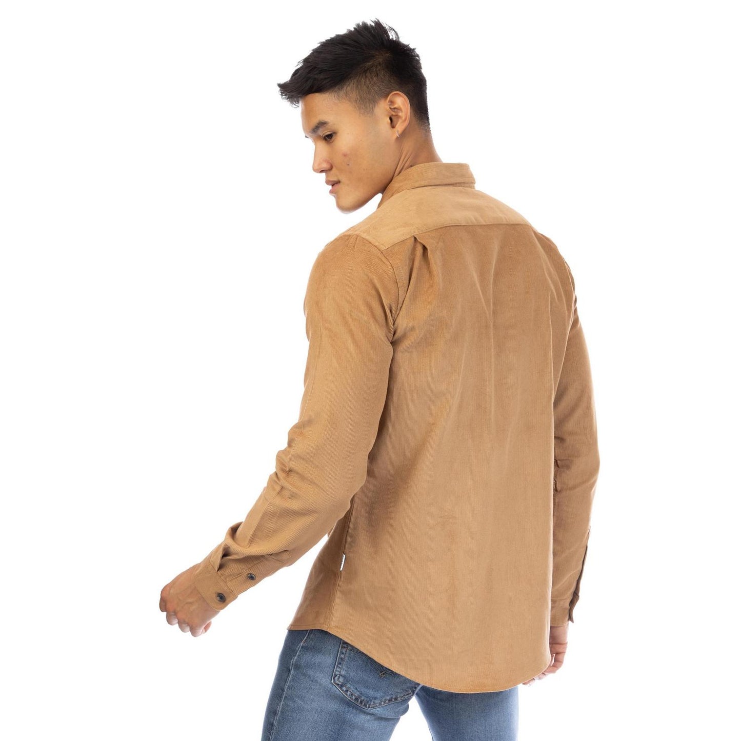 Sand Brown - Back - Peter Werth Mens Bicknell Corduroy Long-Sleeved Shirt