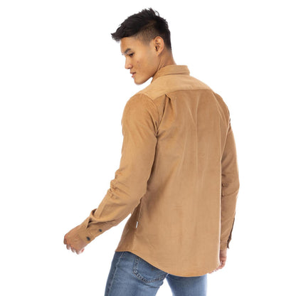 Sand Brown - Back - Peter Werth Mens Bicknell Corduroy Long-Sleeved Shirt