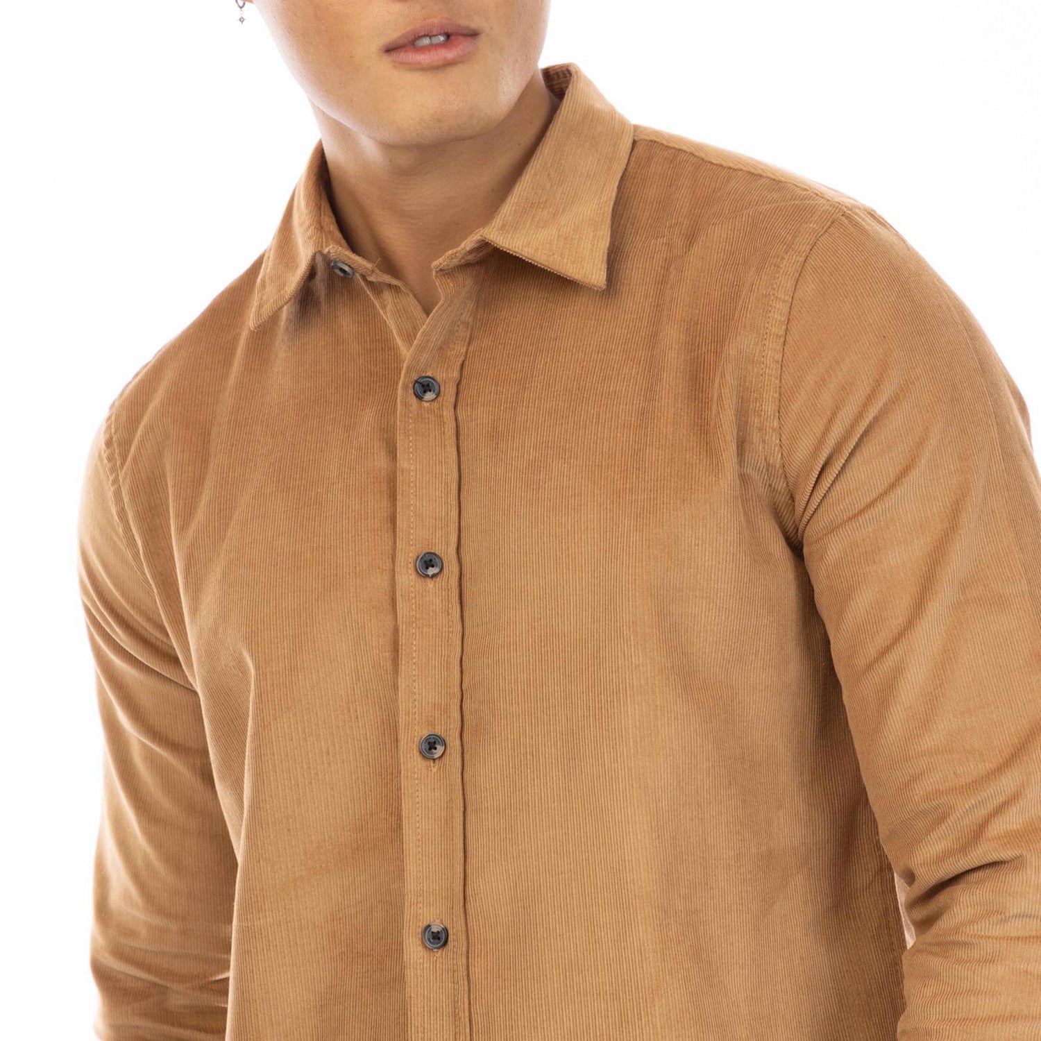 Sand Brown - Side - Peter Werth Mens Bicknell Corduroy Long-Sleeved Shirt