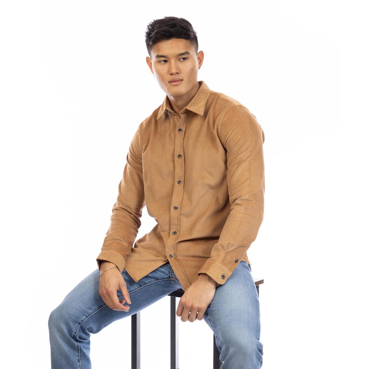 Sand Brown - Lifestyle - Peter Werth Mens Bicknell Corduroy Long-Sleeved Shirt