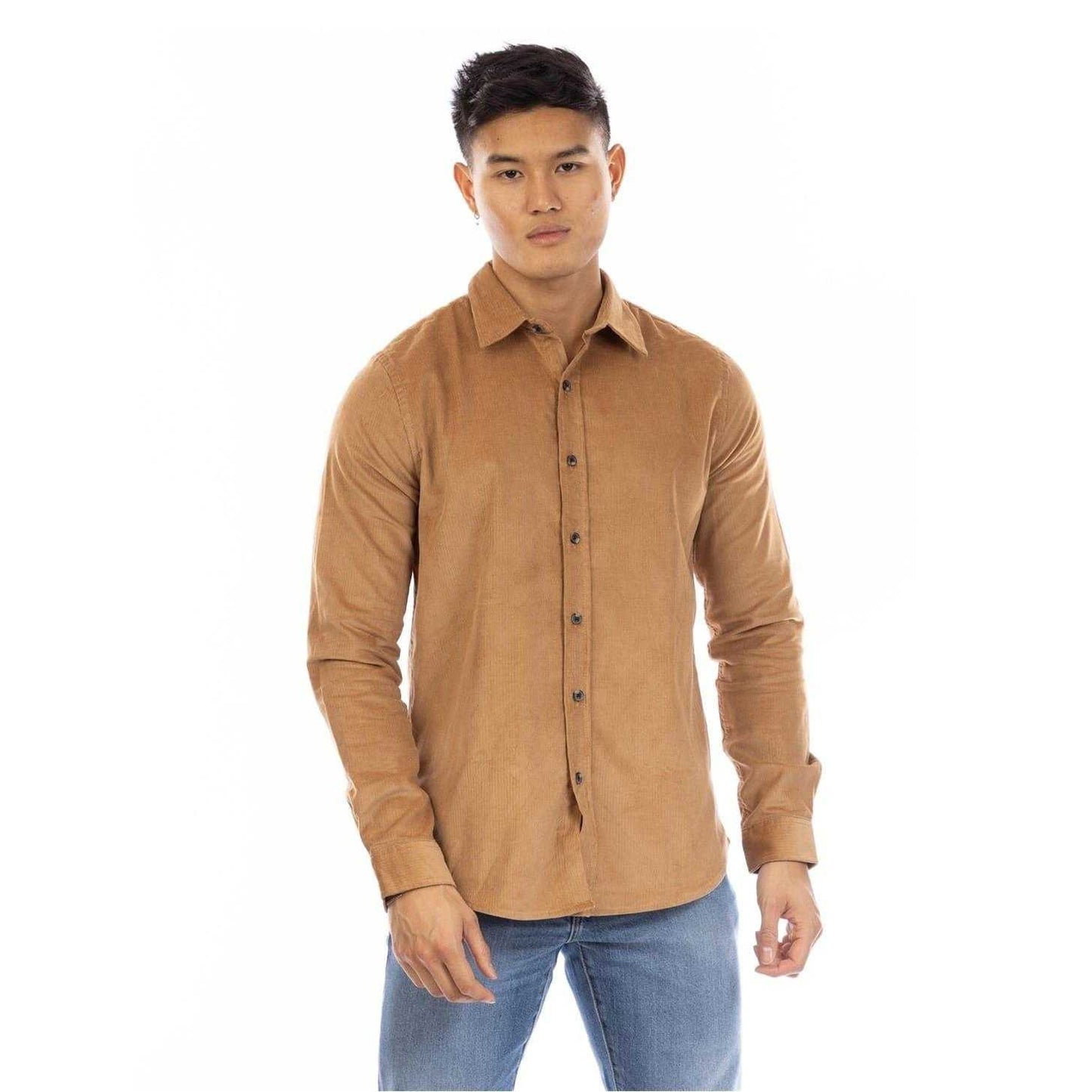 Sand Brown - Front - Peter Werth Mens Bicknell Corduroy Long-Sleeved Shirt
