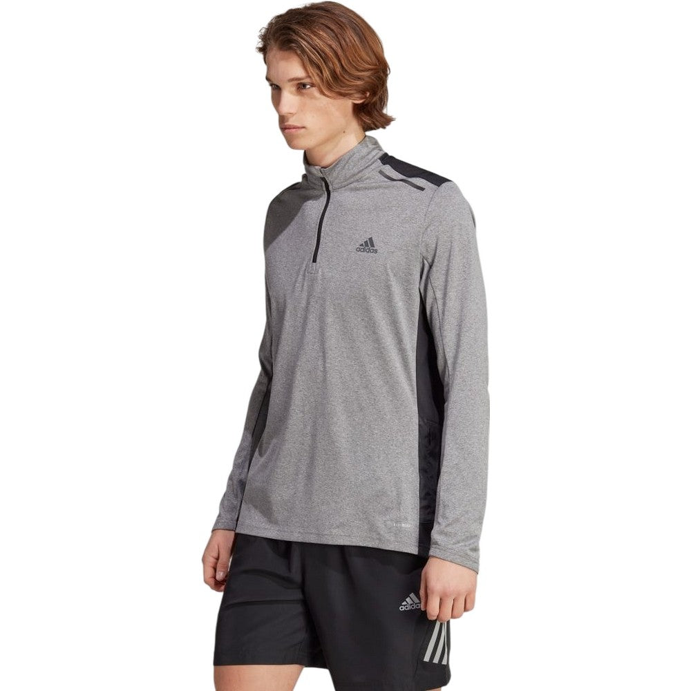 Grey Melange - Pack Shot - Adidas Mens Technical Quarter Zip Top