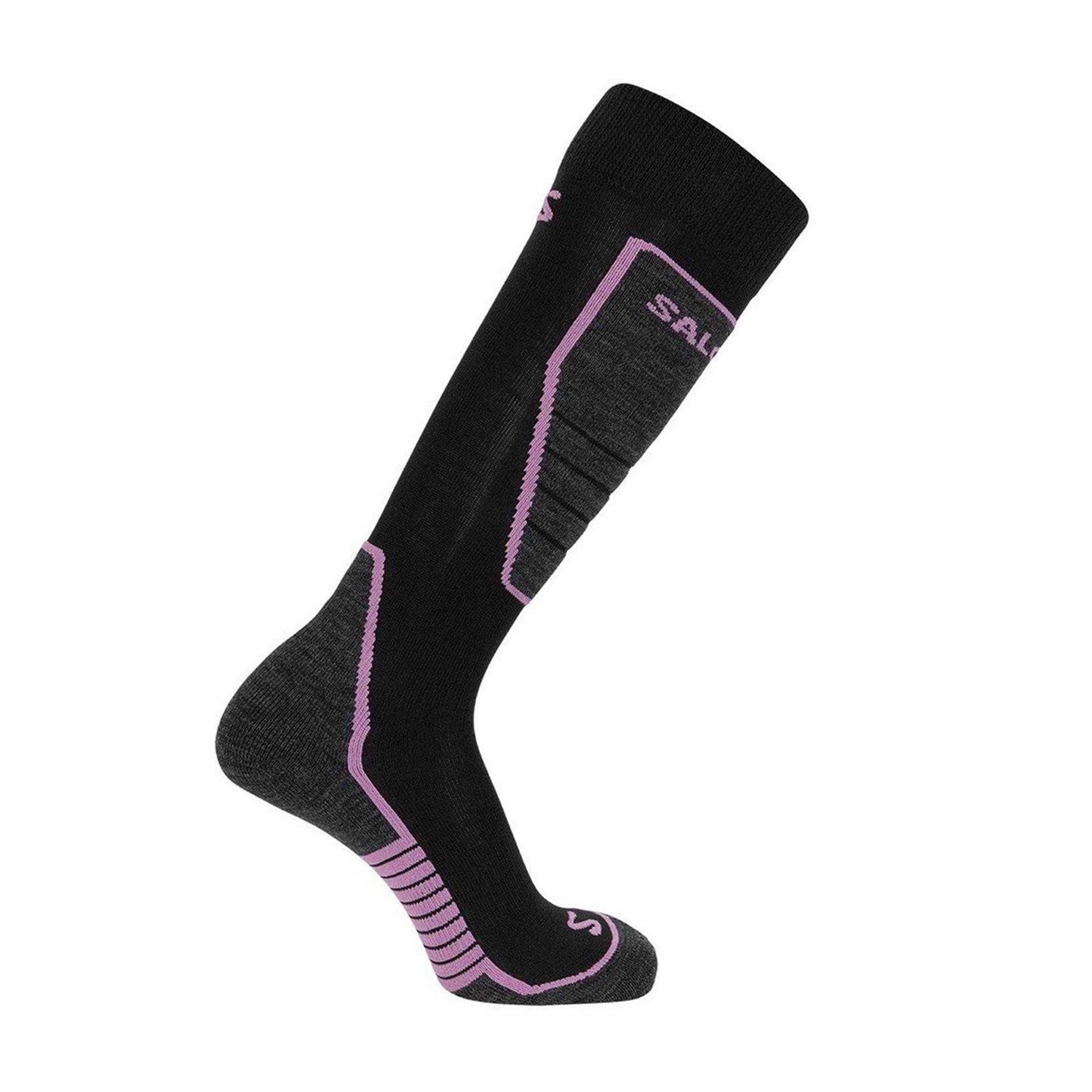 Black - Back - Salomon Womens-Ladies Cushioned Wool Ski Socks (Pack of 2)