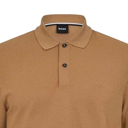 Dark Beige - Side - Boss Mens Pallas Embroidered Logo Cotton Polo Shirt