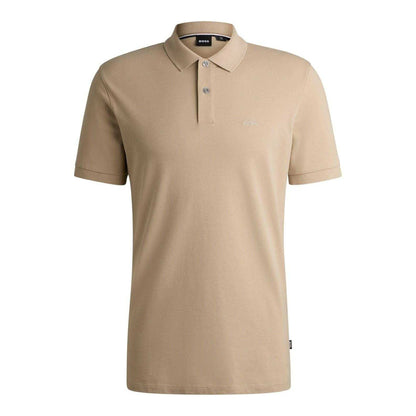 Light Beige - Front - Boss Mens Pallas Embroidered Logo Cotton Polo Shirt