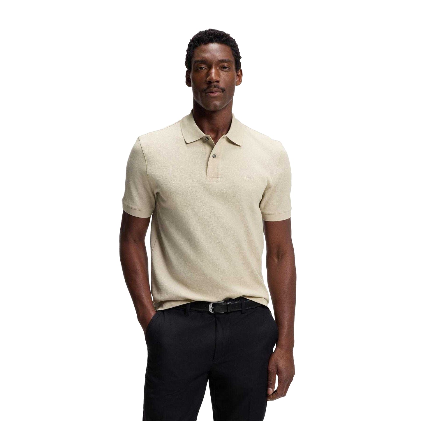 Beige - Side - Boss Mens Pallas Embroidered Logo Cotton Polo Shirt