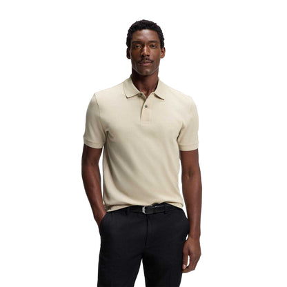 Beige - Side - Boss Mens Pallas Embroidered Logo Cotton Polo Shirt
