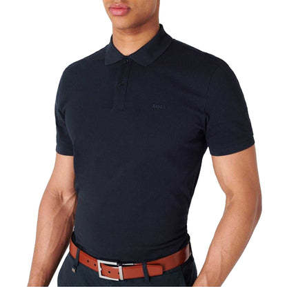 Navy - Side - Boss Mens Pallas Embroidered Logo Cotton Polo Shirt