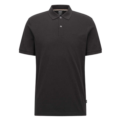 Black - Front - Boss Mens Pallas Embroidered Logo Cotton Polo Shirt