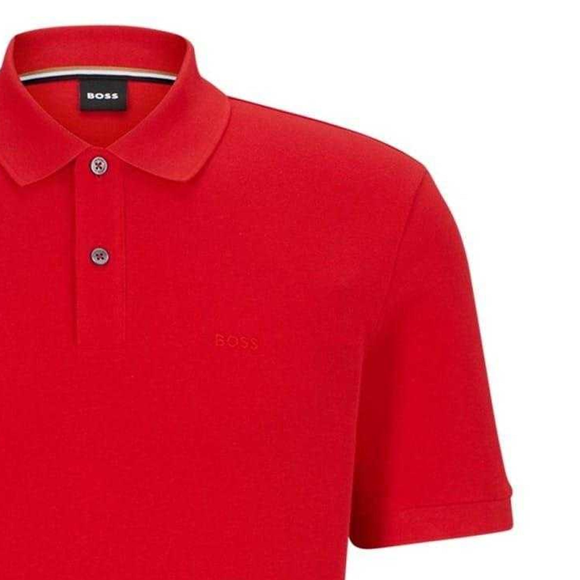 Red - Back - Boss Mens Pallas Embroidered Logo Cotton Polo Shirt