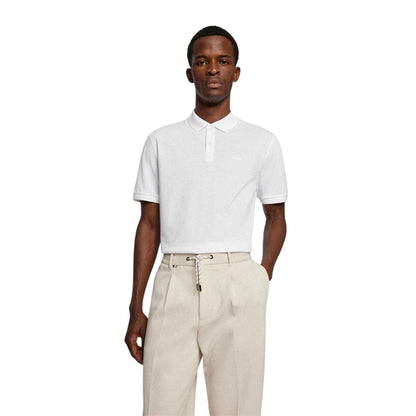 White - Lifestyle - Boss Mens Pallas Embroidered Logo Cotton Polo Shirt