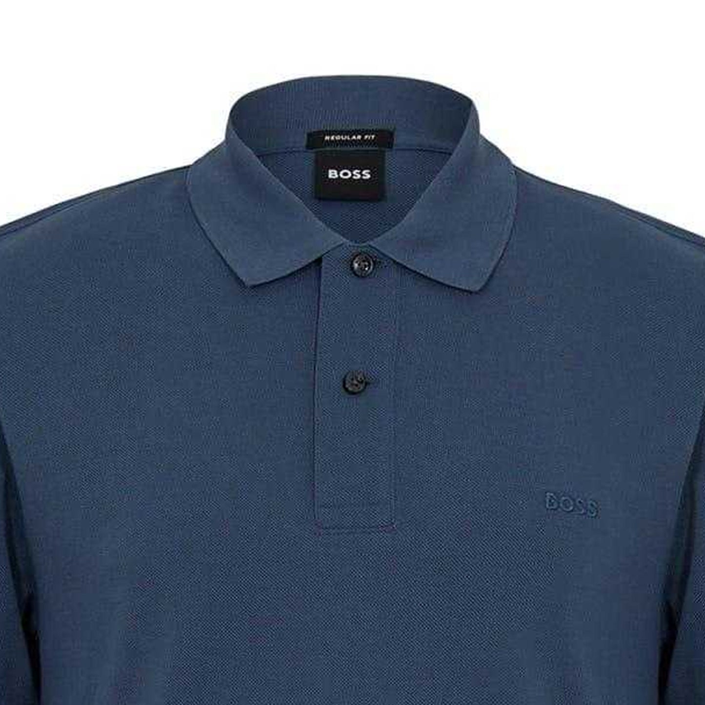 Blue - Side - Boss Mens Pallas Embroidered Logo Cotton Polo Shirt