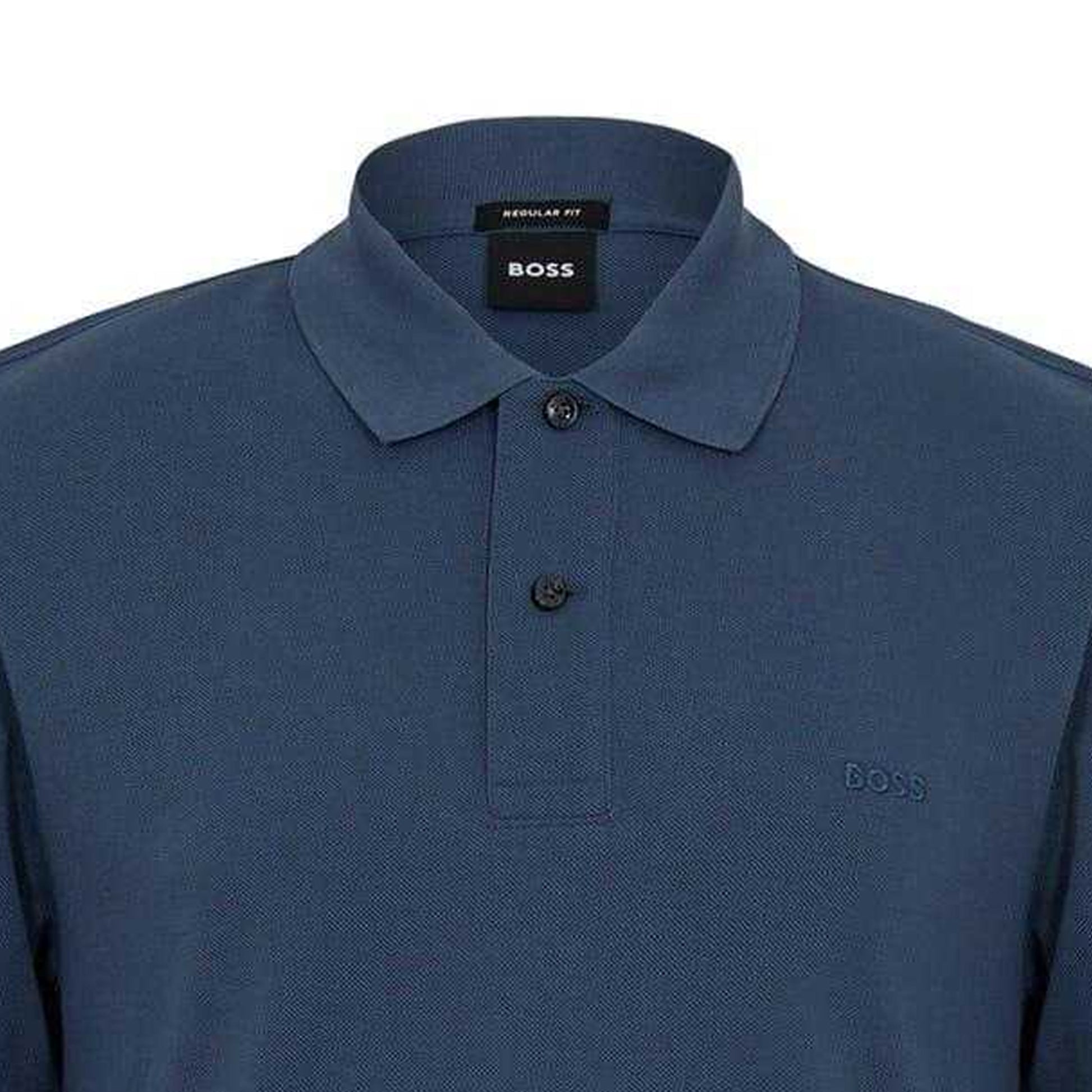 Blue - Side - Boss Mens Pallas Embroidered Logo Cotton Polo Shirt