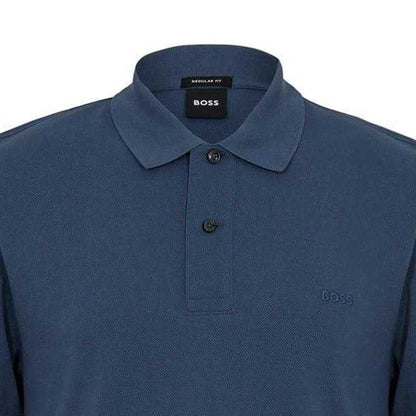 Blue - Side - Boss Mens Pallas Embroidered Logo Cotton Polo Shirt