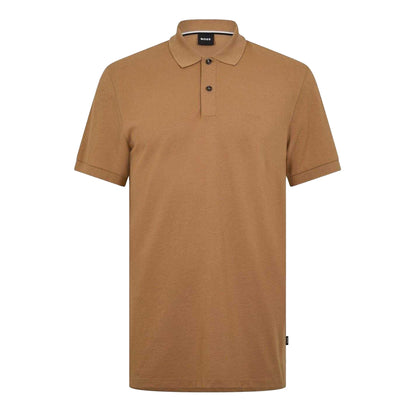Dark Beige - Front - Boss Mens Pallas Embroidered Logo Cotton Polo Shirt