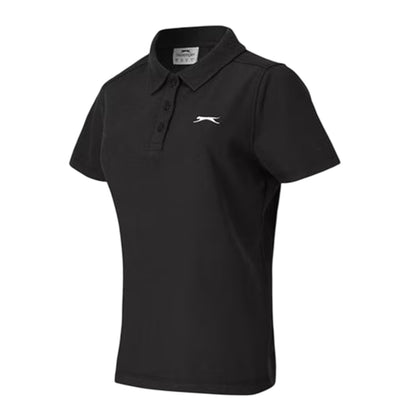 Black - Side - Slazenger Womens-Ladies Logo Polycotton Polo Shirt