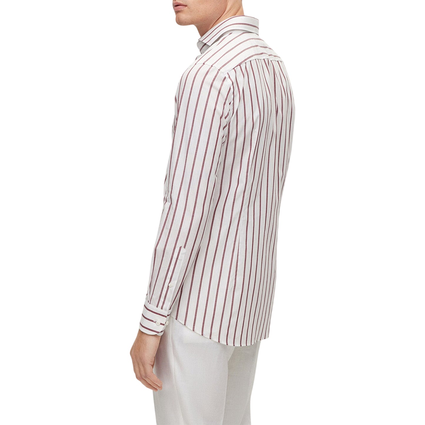 Dark Red - Back - Boss Mens Striped Spread Collar Long-Sleeved Shirt