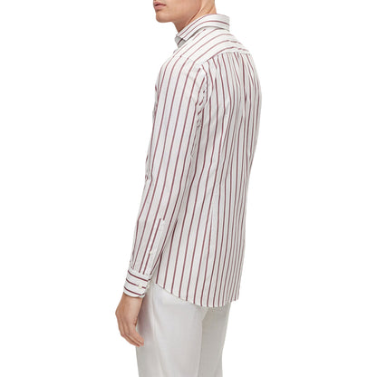 Dark Red - Back - Boss Mens Striped Spread Collar Long-Sleeved Shirt