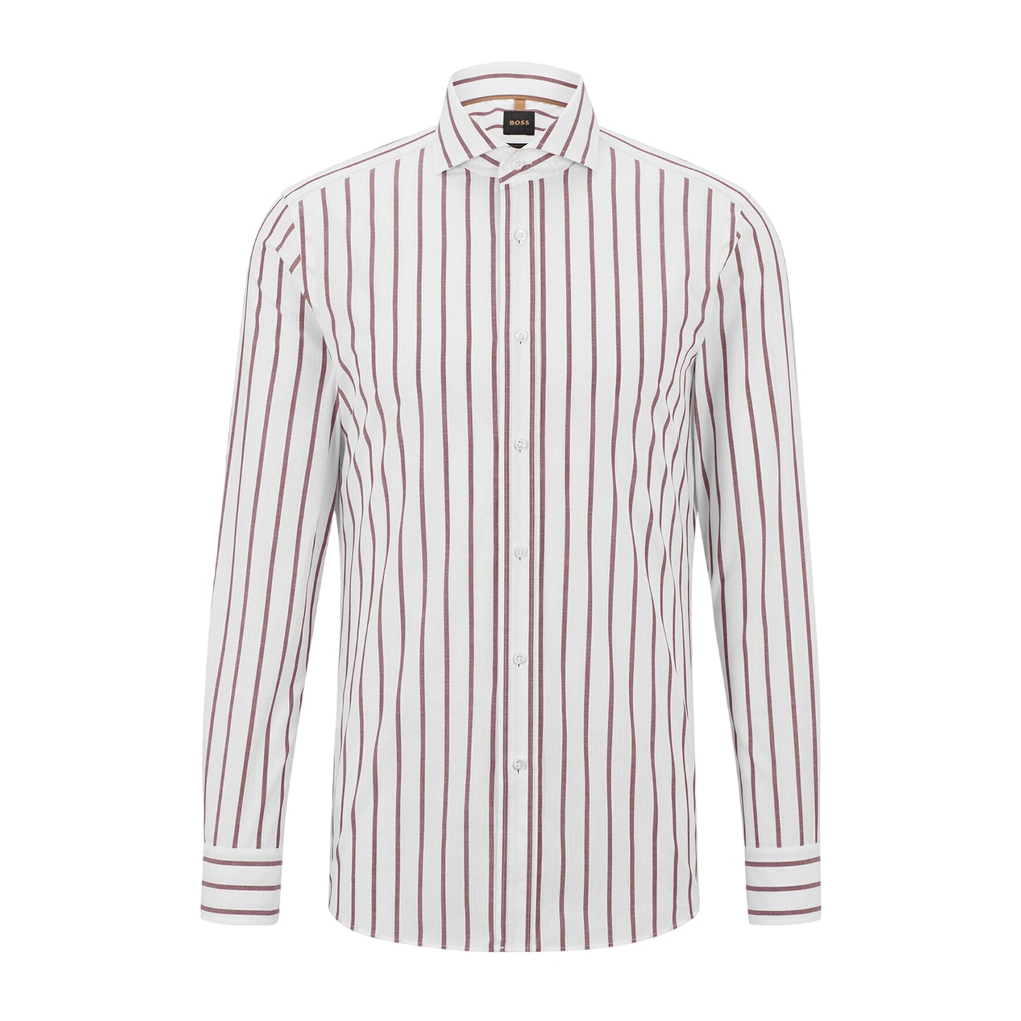 Dark Red - Front - Boss Mens Striped Spread Collar Long-Sleeved Shirt