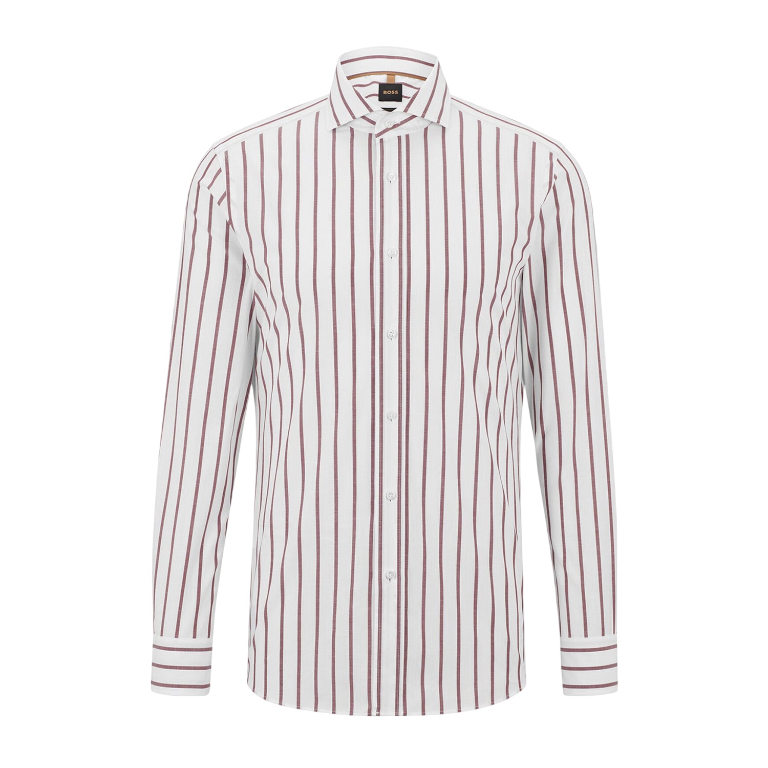 Dark Red - Front - Boss Mens Striped Spread Collar Long-Sleeved Shirt