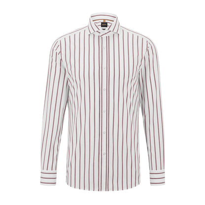 Dark Red - Front - Boss Mens Striped Spread Collar Long-Sleeved Shirt