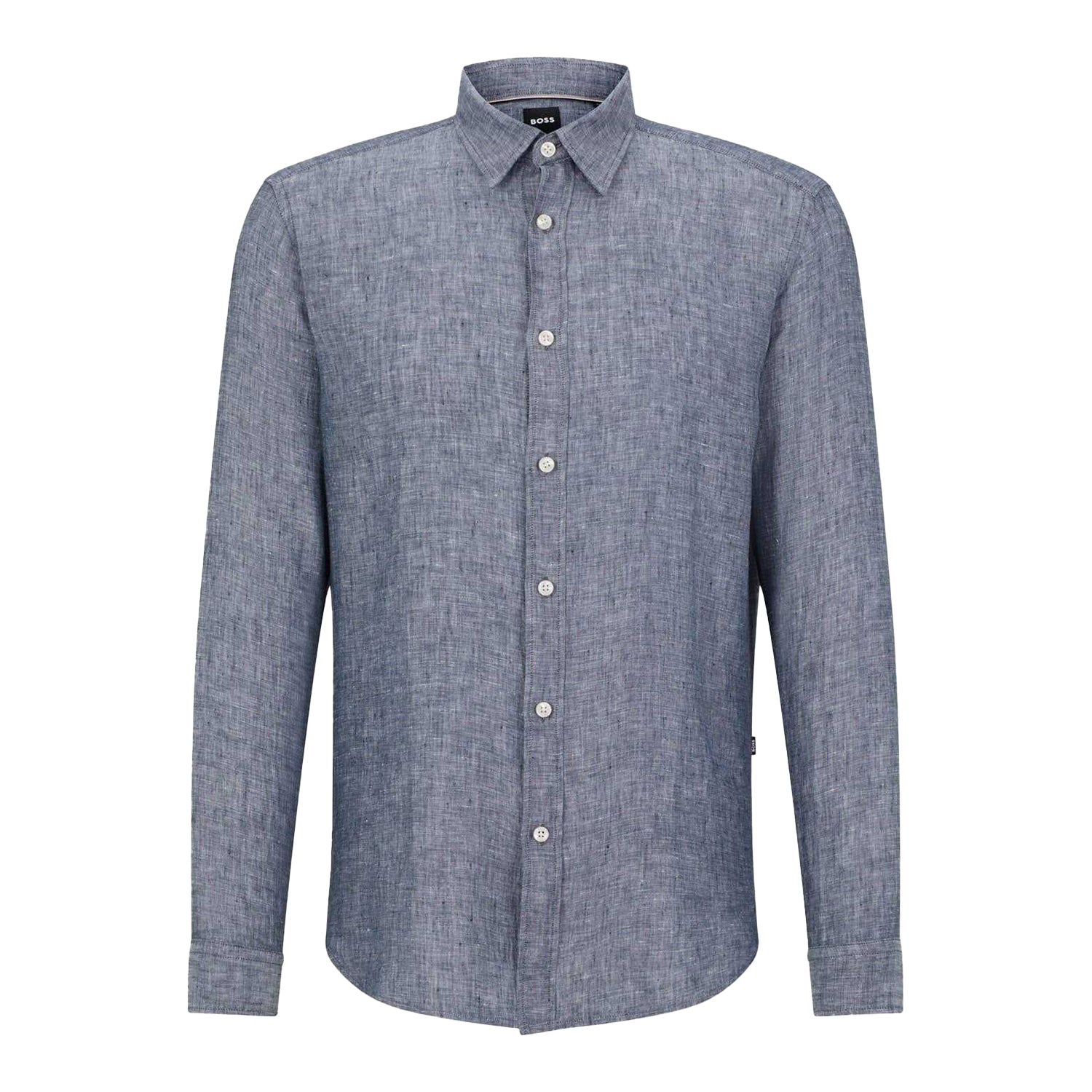 Dark Blue - Front - Boss Mens Liam Collared Long-Sleeved Shirt