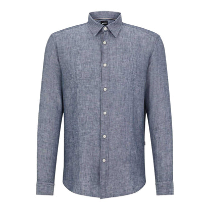 Dark Blue - Front - Boss Mens Liam Collared Long-Sleeved Shirt