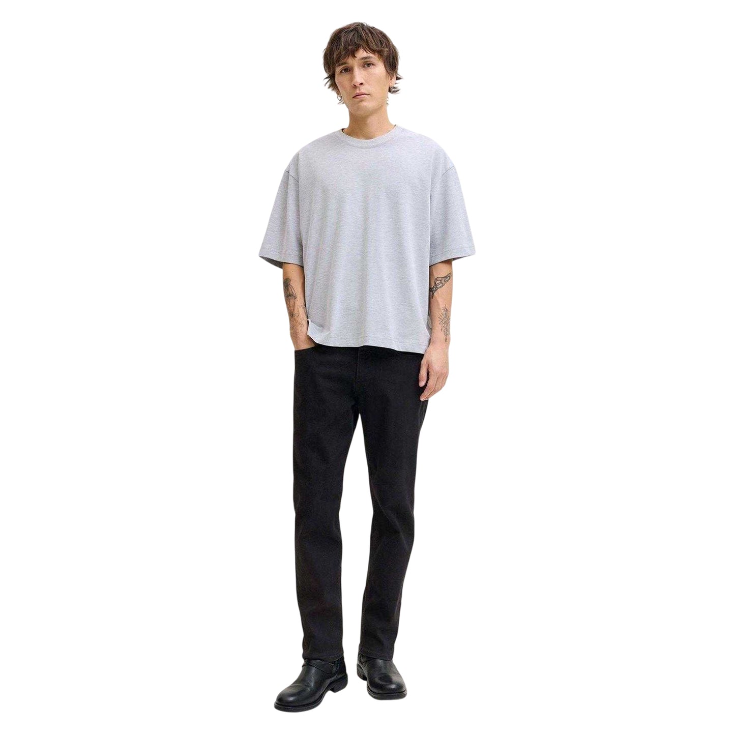 Black Denim - Side - Jack And Jones Mens Clark Original 5 Pockets Tapered Jeans