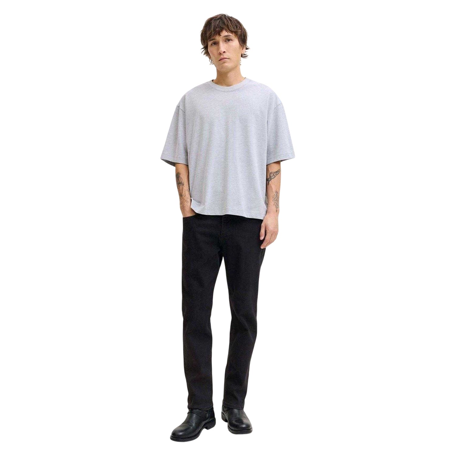 Black Denim - Side - Jack And Jones Mens Clark Original 5 Pockets Tapered Jeans