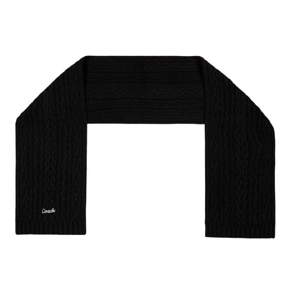 Black - Front - Coach Embroidered Logo Cable Knit Scarf