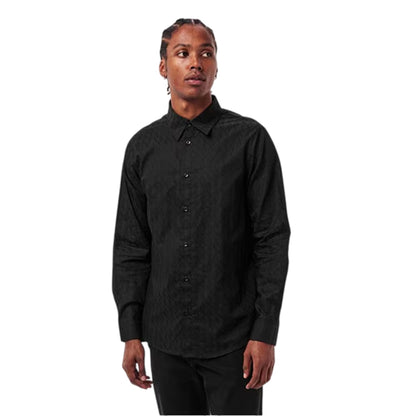 Black - Side - Armani Exchange Mens Textured Point Collar Shirt
