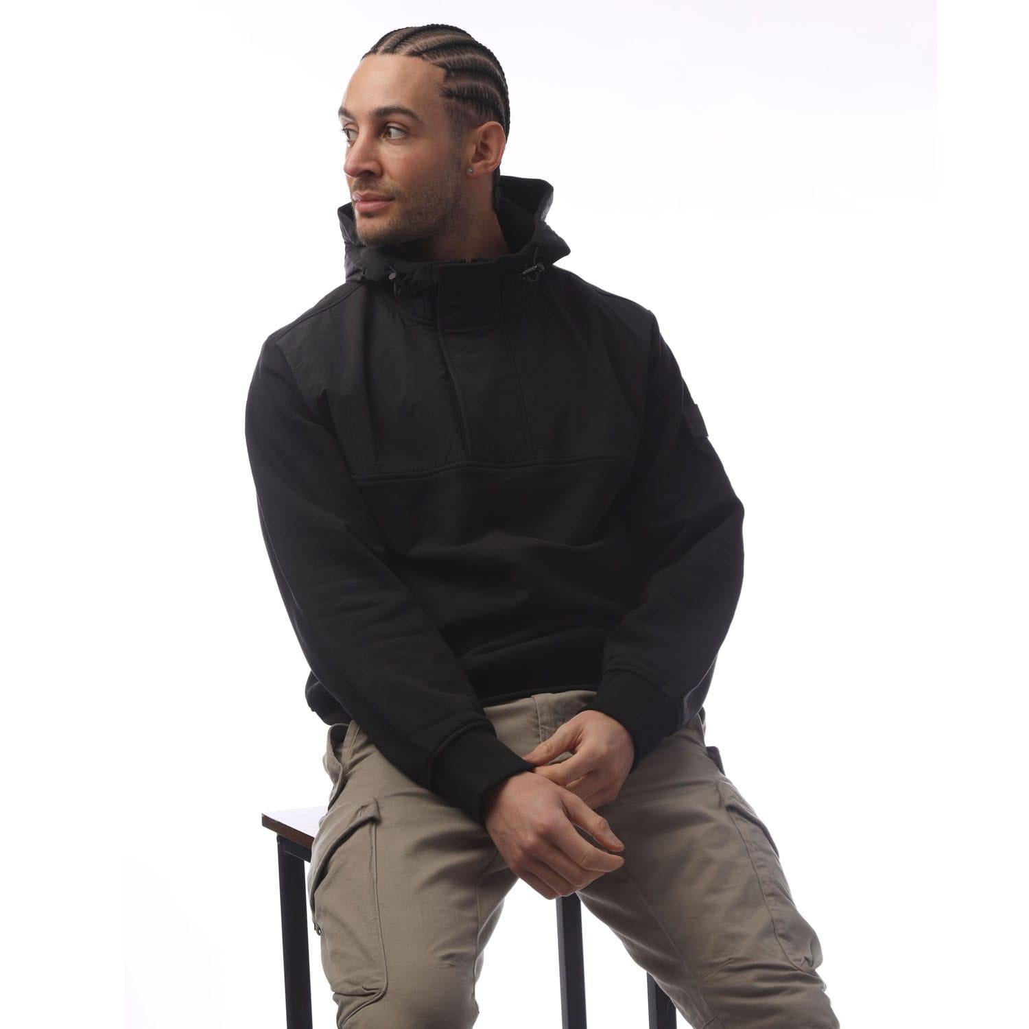 Black - Lifestyle - Boss Mens Panelled Relaxed Fit Hoodie