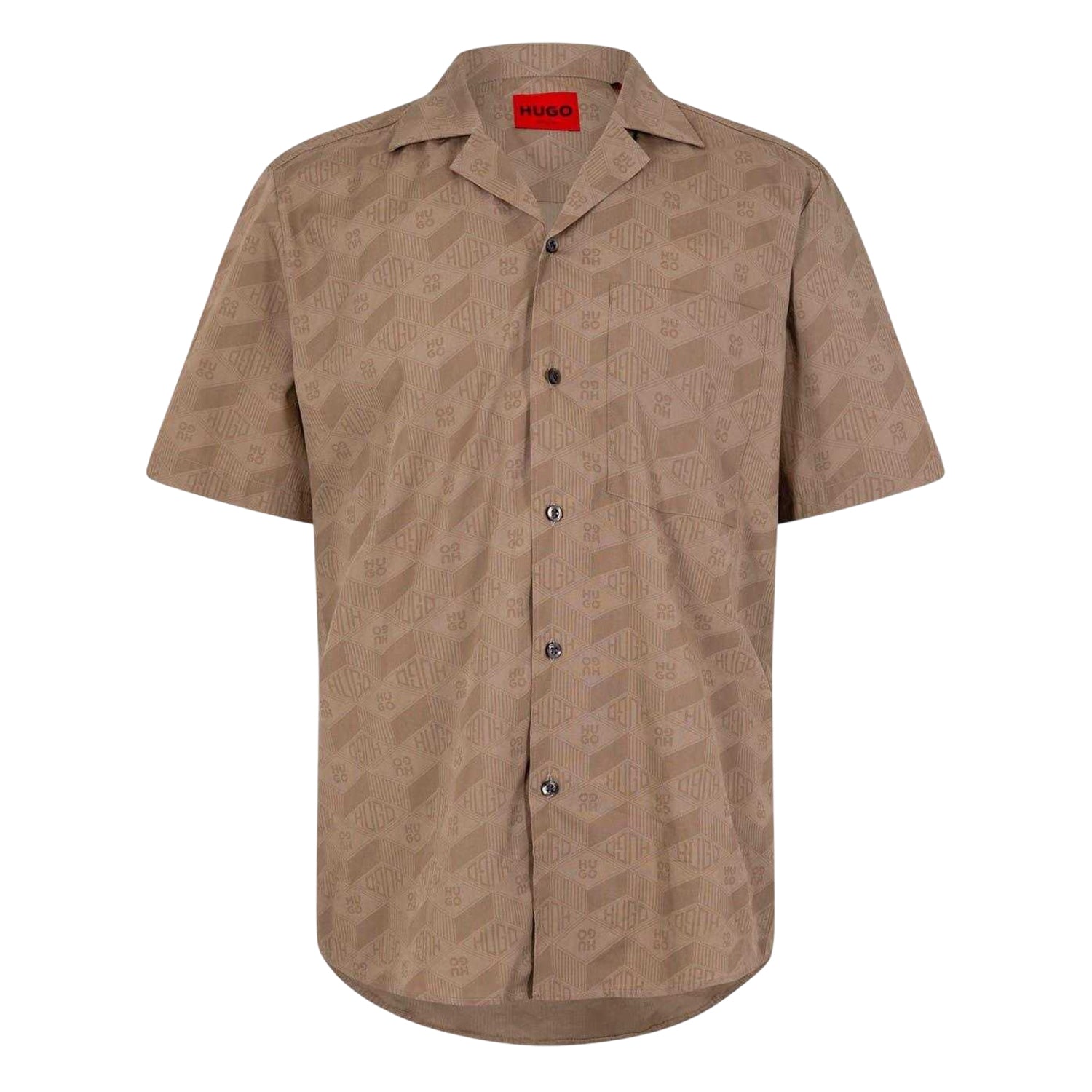 Medium Brown - Front - Hugo Mens Ellino 3D Logo Short-Sleeved Bowling Shirt