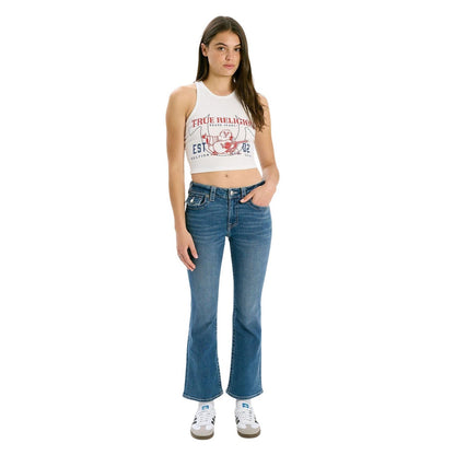 Medium Blue - Side - True Religion Womens-Ladies Flap Pocket Flared Jeans