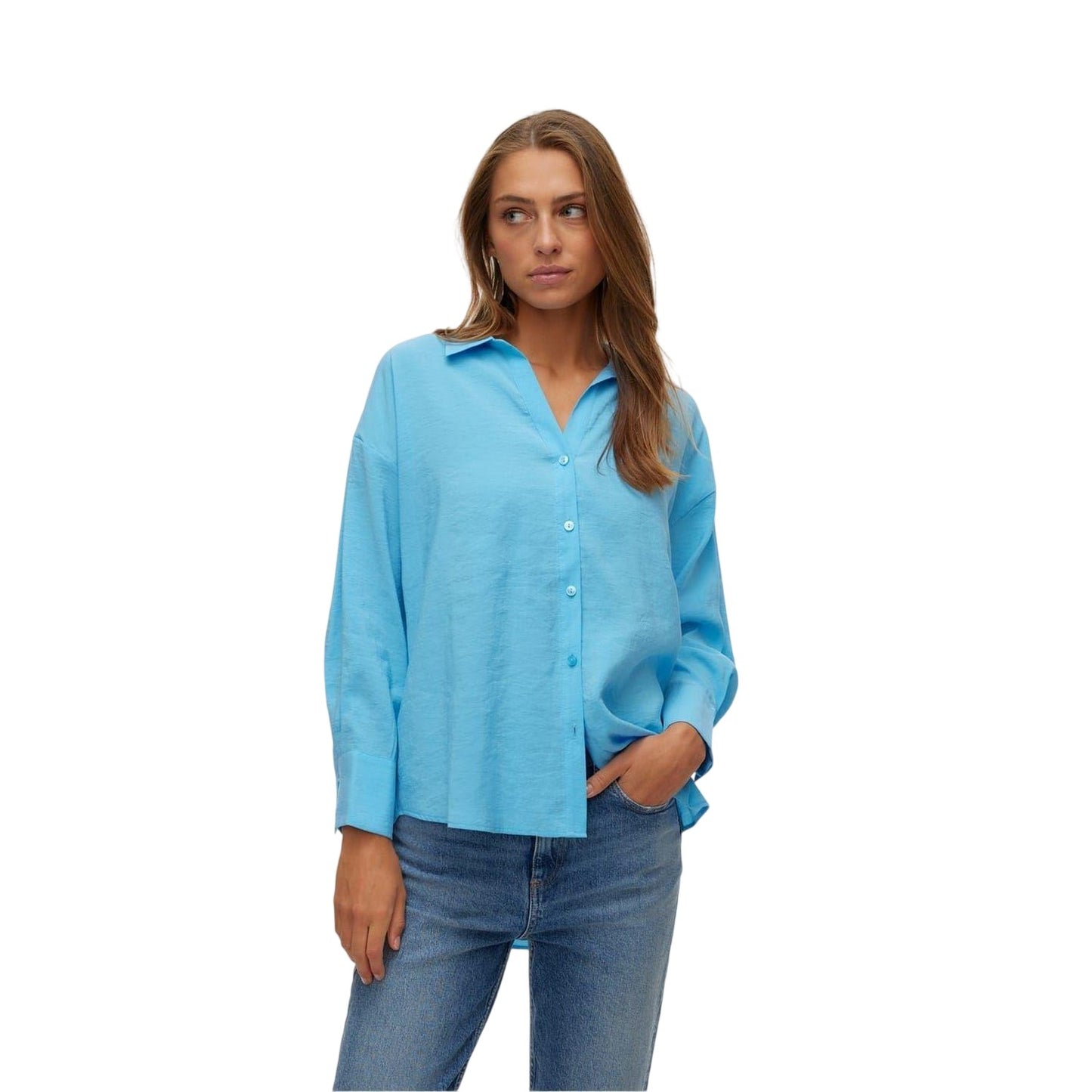 Bonnie Blue - Front - Vero Moda Womens-Ladies Vmqueeny Tencel Long-Sleeved Shirt