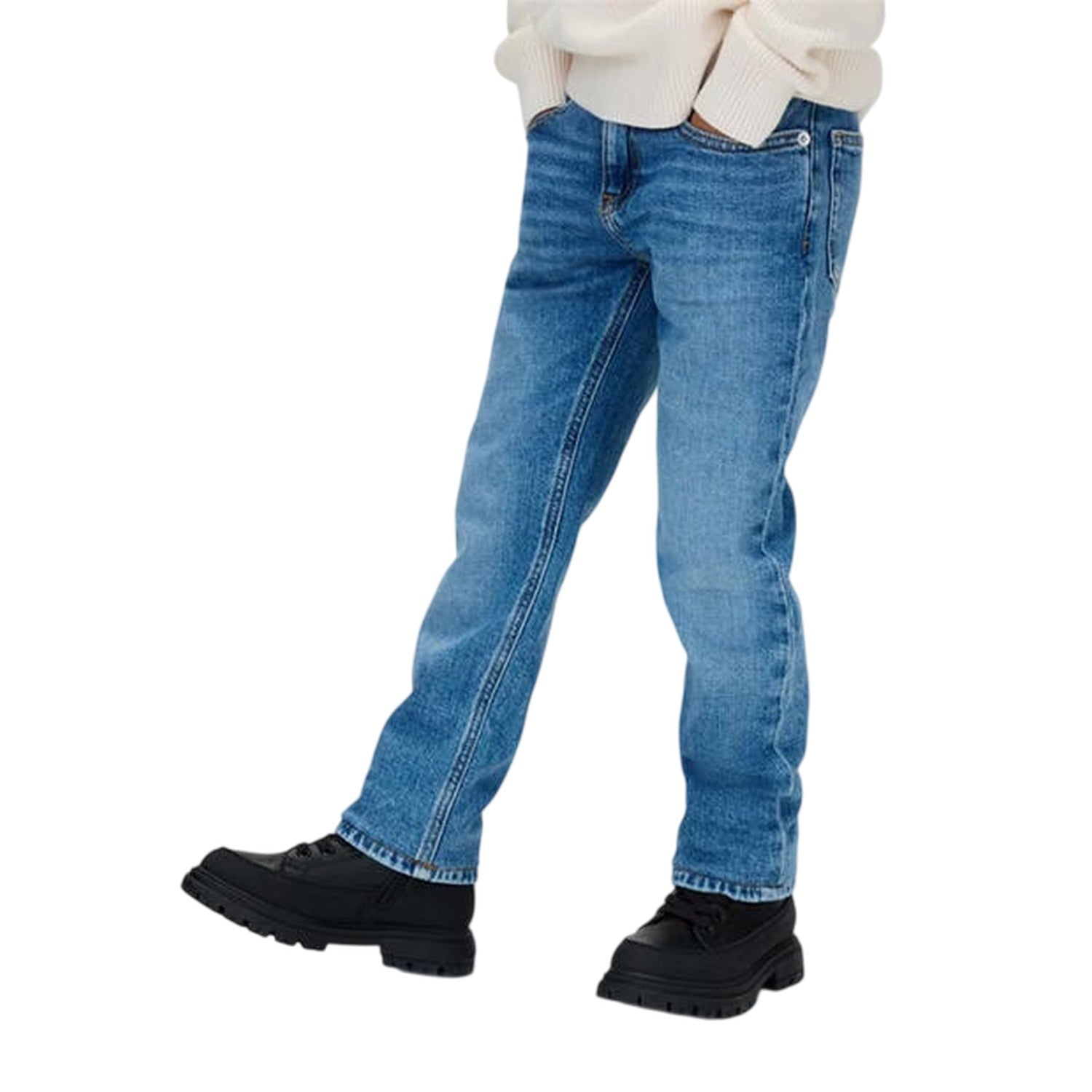 Mid Blue - Side - Calvin Klein Childrens-Kids Denim 5 Pockets Straight Jeans