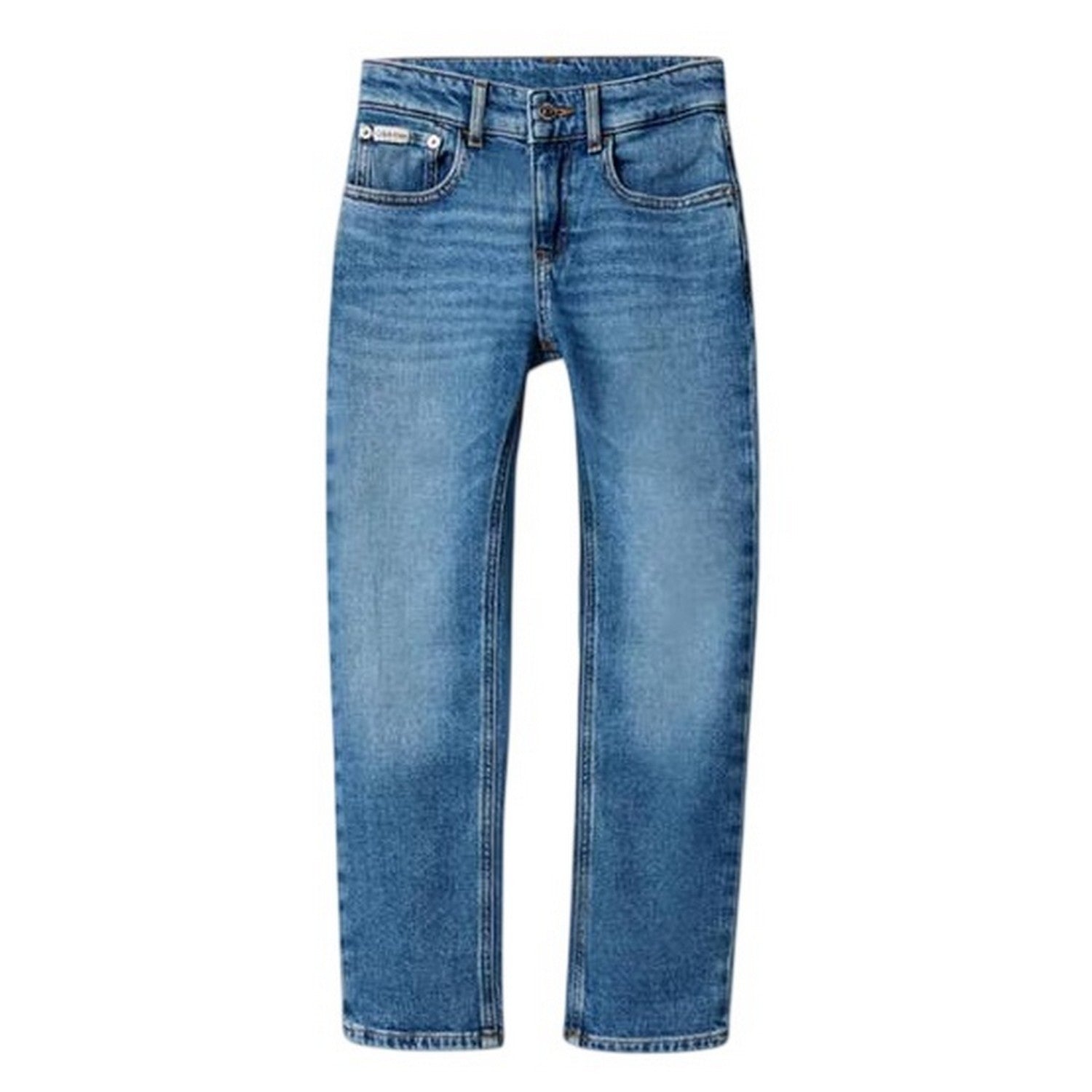 Mid Blue - Front - Calvin Klein Childrens-Kids Denim 5 Pockets Straight Jeans