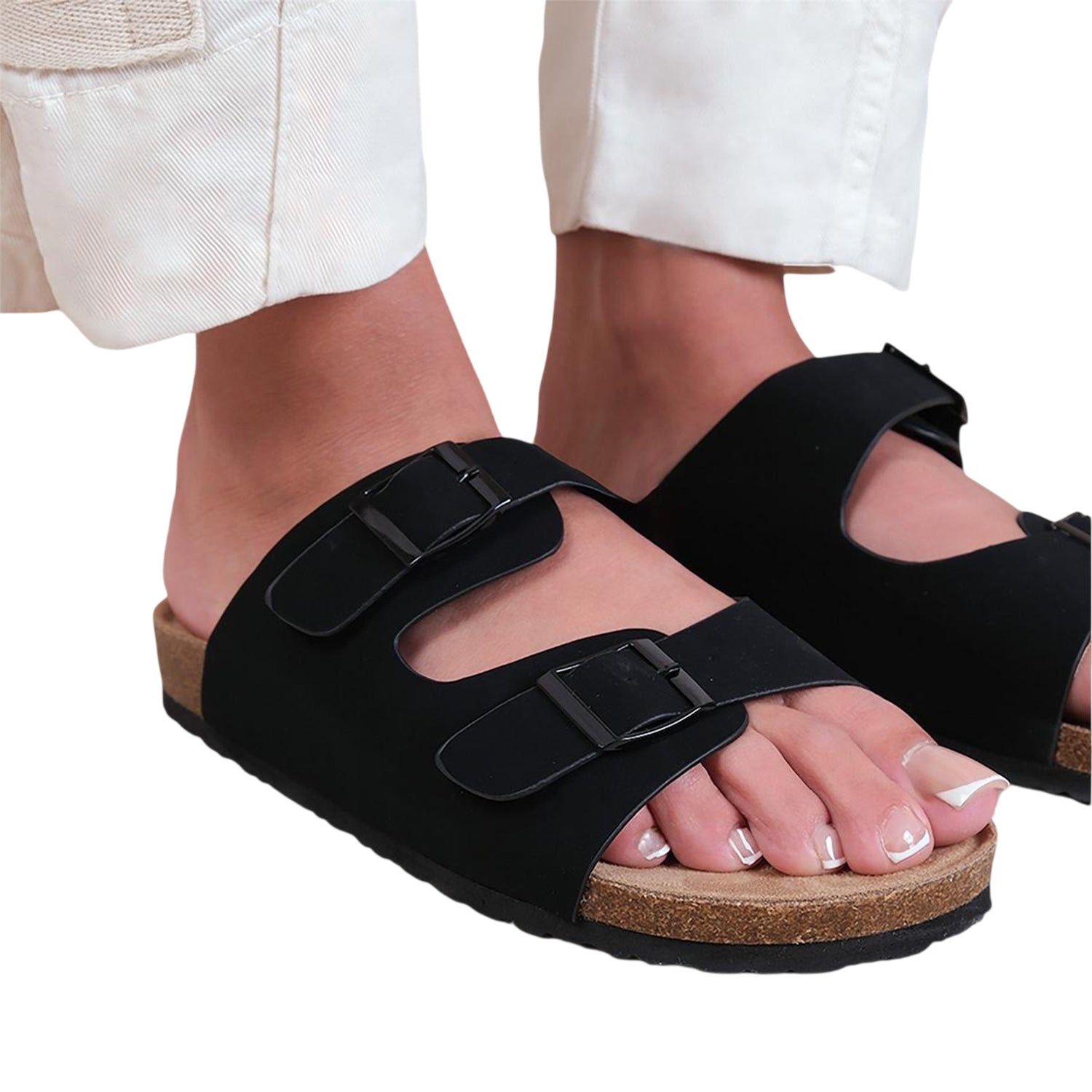 Black - Lifestyle - Where´s That From Womens-Ladies Willow Adjustable Strap Flatform Slides