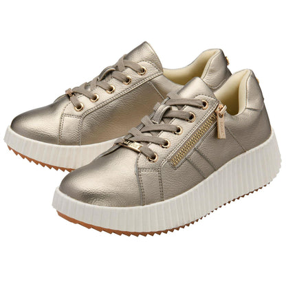 Gold - Side - Lotus Shoes Womens-Ladies Kora Leather Trainers