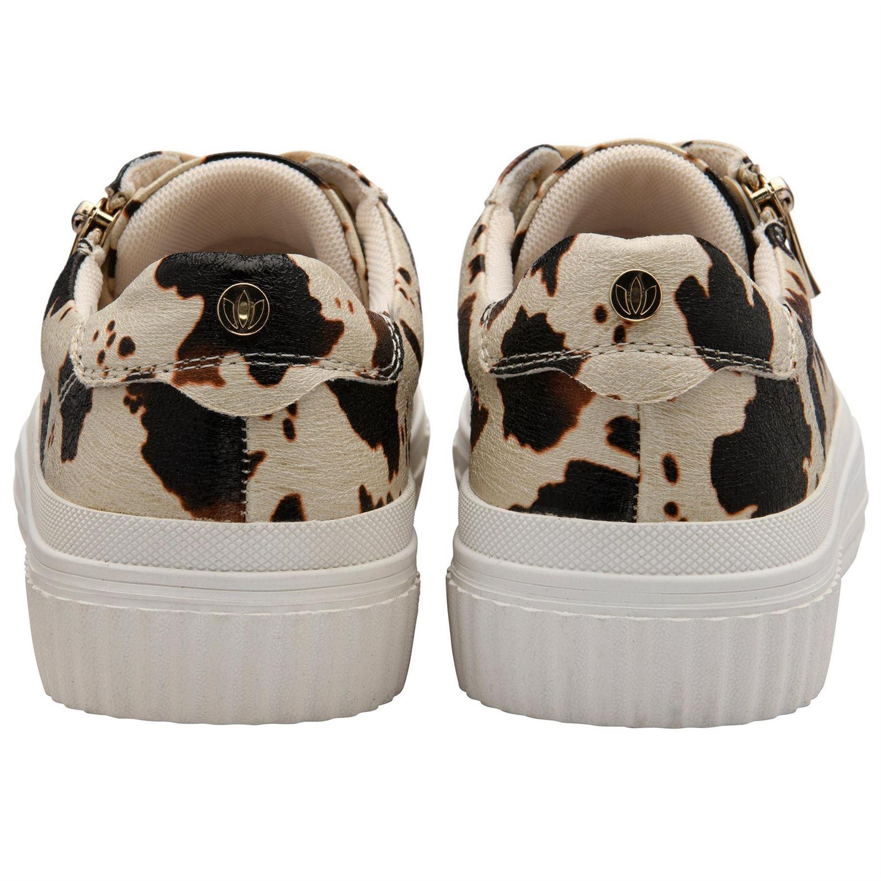 Beige-Brown - Back - Lotus Shoes Womens-Ladies Alexa Cow Print Trainers