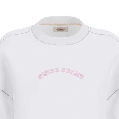 White - Side - Guess Womens-Ladies Logo Crop Sweatshirt