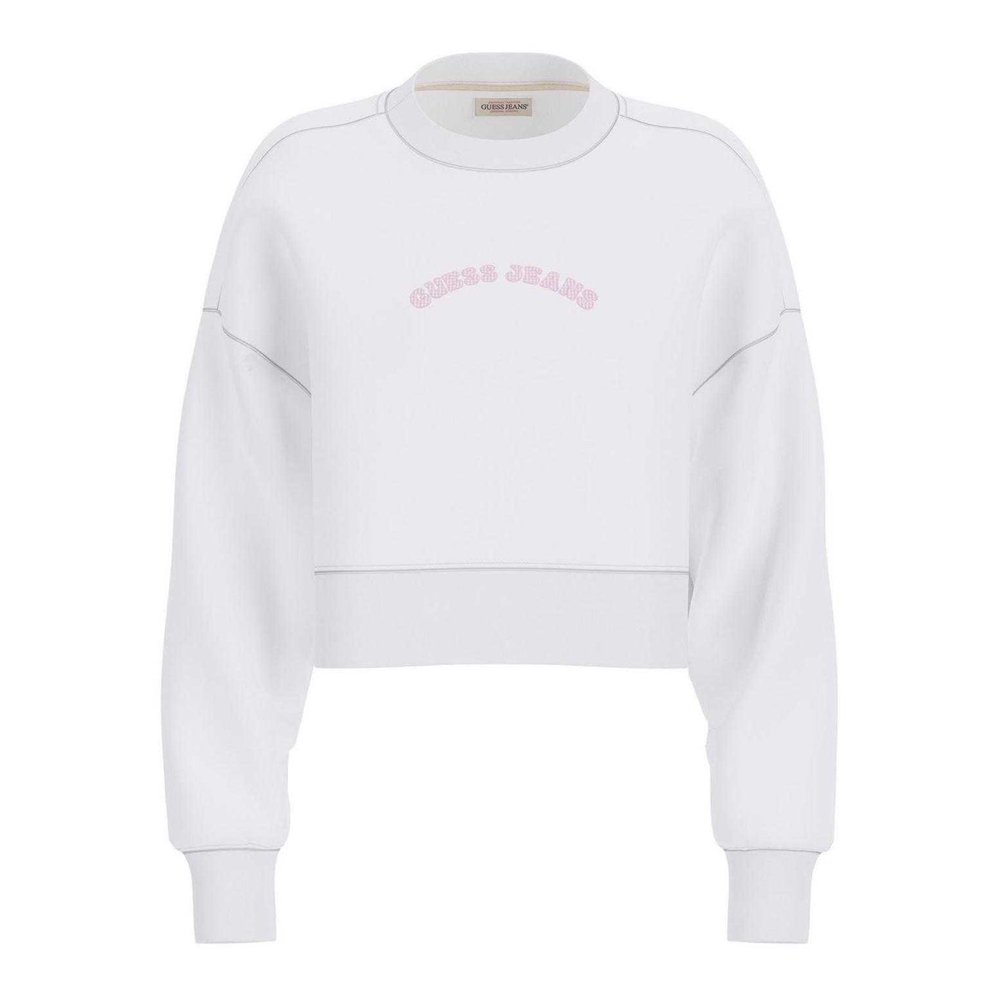 White - Front - Guess Womens-Ladies Logo Crop Sweatshirt